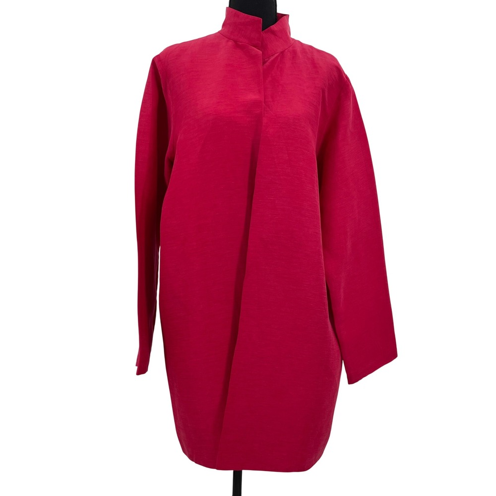 Eileen Fisher Fuchsia Red Long Collarless Cardigan